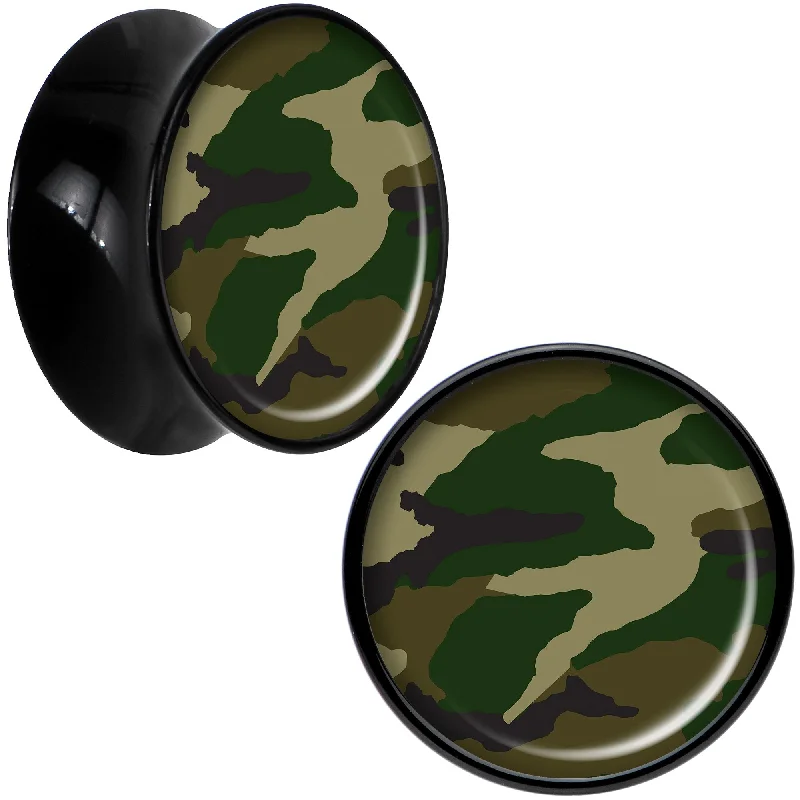 Black Acrylic Woodland Camo Print Saddle Plug Set 5/8