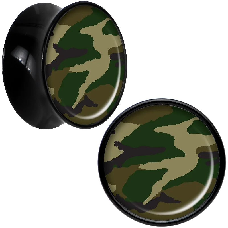 Black Acrylic Woodland Camo Print Saddle Plug Set 9/16