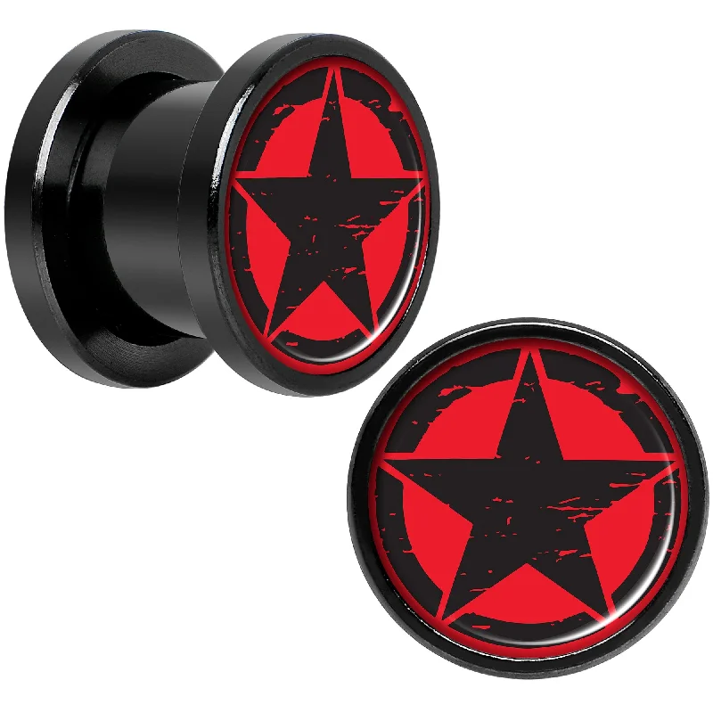 Black Red Distressed Star Black Anodized Screw Fit Plug Set 00 Gauge