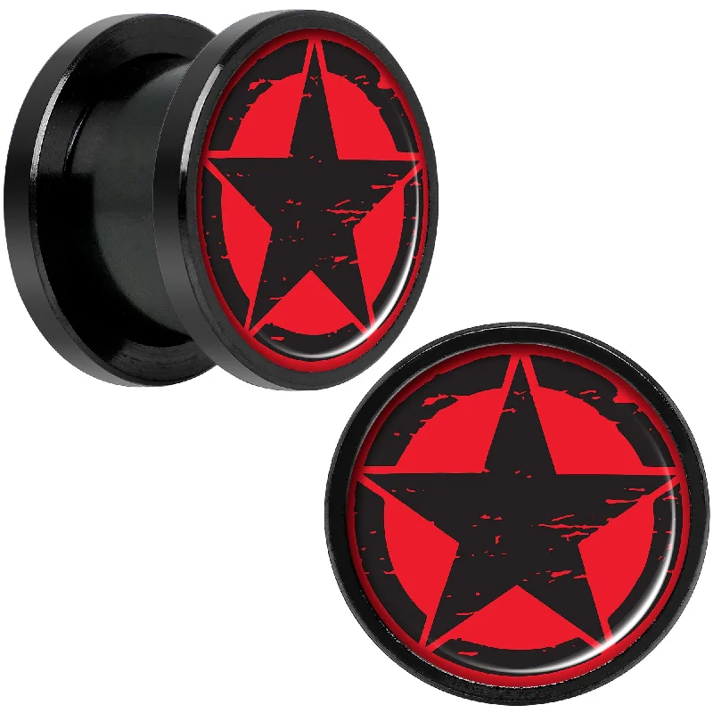 Black Red Distressed Star Black Anodized Screw Fit Plug Set 1/2