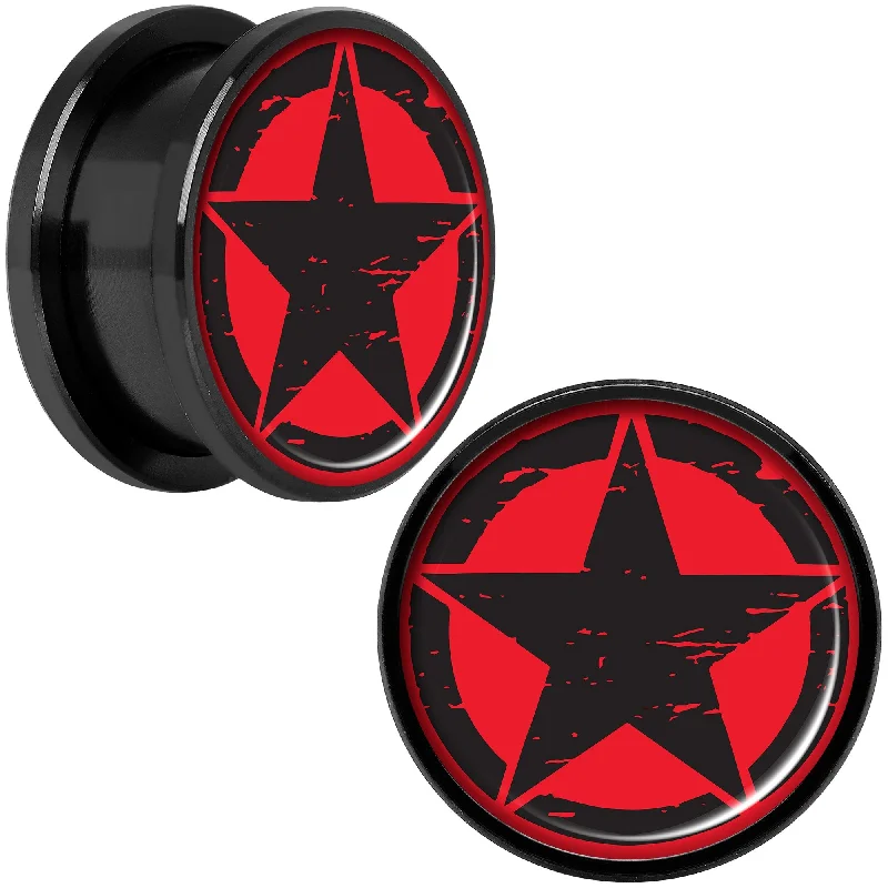 Black Red Distressed Star Black Anodized Screw Fit Plug Set 18mm