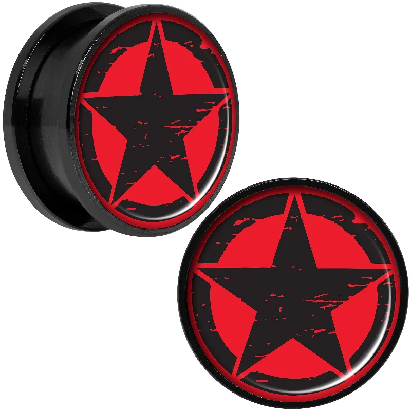 Black Red Distressed Star Black Anodized Screw Fit Plug Set 20mm