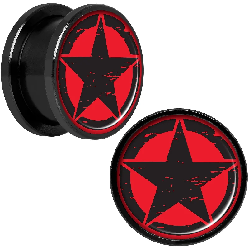 Black Red Distressed Star Black Anodized Screw Fit Plug Set 5/8