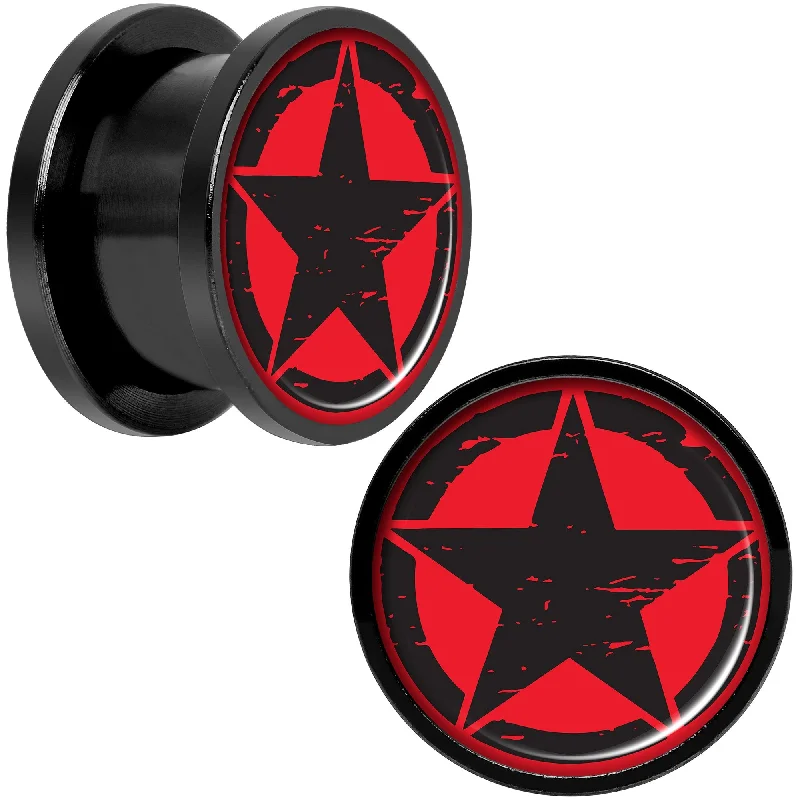 Black Red Distressed Star Black Anodized Screw Fit Plug Set 9/16