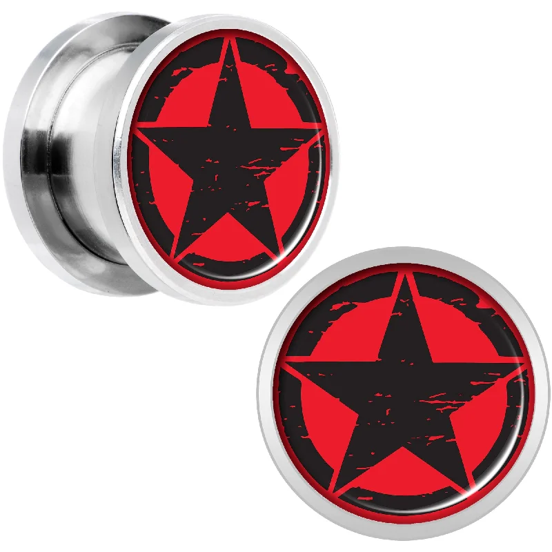 Black Red Distressed Star Steel Screw Fit Plug Set 1/2