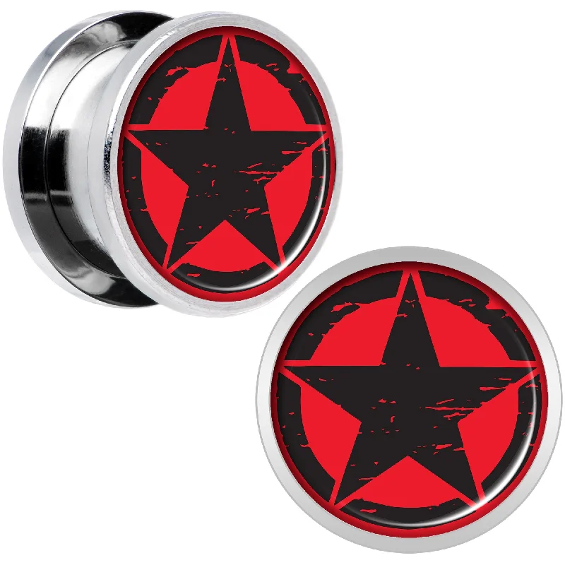 Black Red Distressed Star Steel Screw Fit Plug Set 9/16