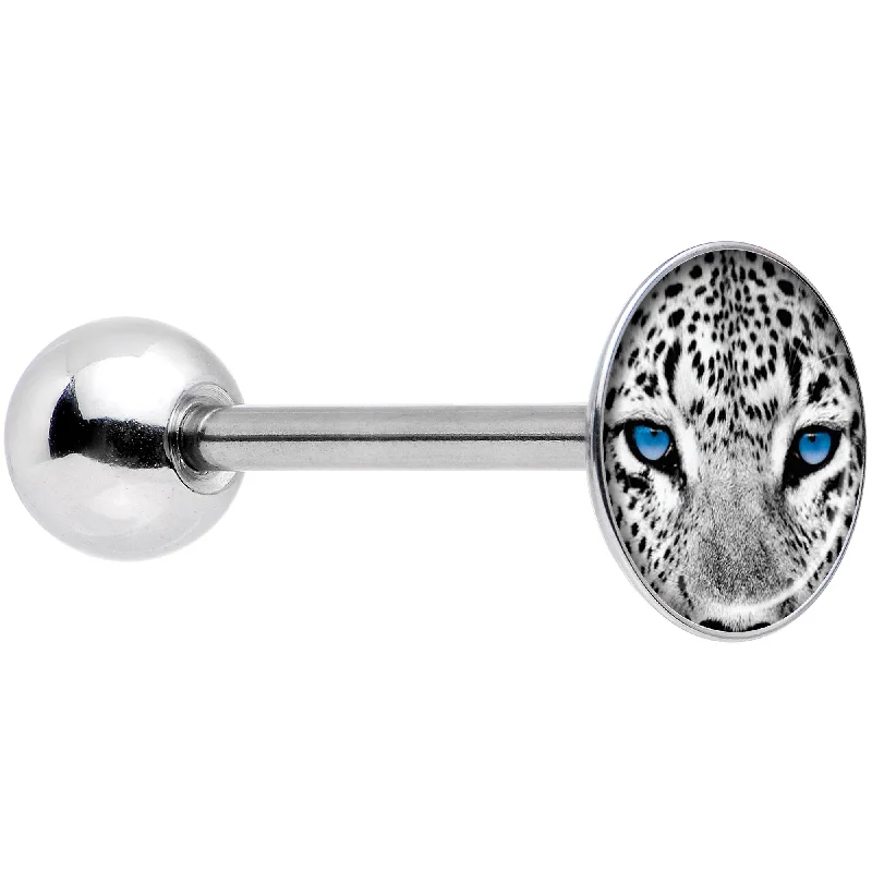 Black White Leopard Eyes Barbell Tongue Ring