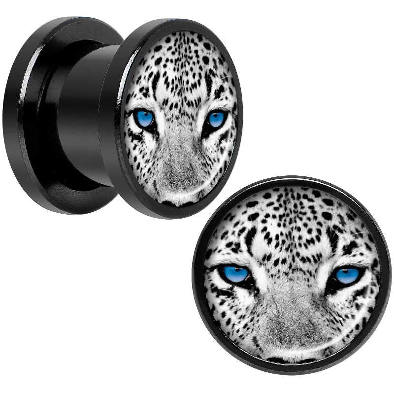 Black White Leopard Eyes Black Anodized Screw Fit Plug Set 00 Gauge