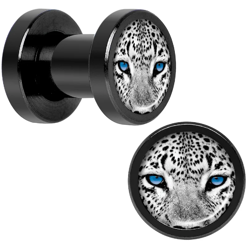 Black White Leopard Eyes Black Anodized Screw Fit Plug Set 4 Gauge