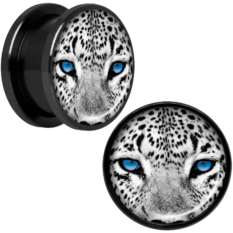 Black White Leopard Eyes Black Anodized Screw Fit Plug Set 5/8