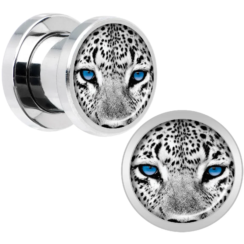 Black White Leopard Eyes Steel Screw Fit Plug Set 0 Gauge