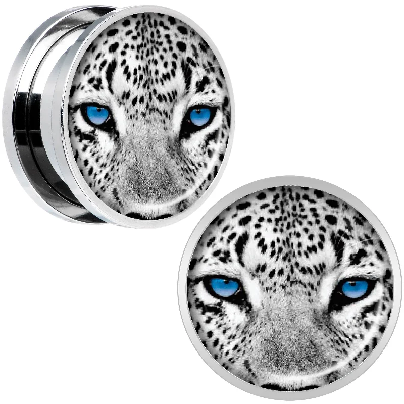 Black White Leopard Eyes Steel Screw Fit Plug Set 18mm