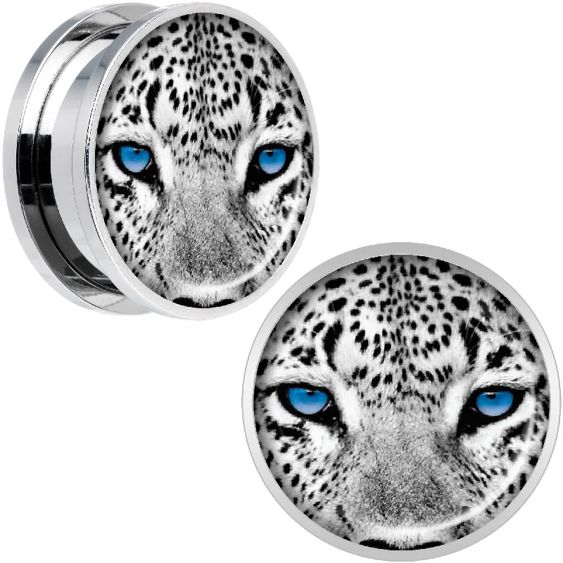 Black White Leopard Eyes Steel Screw Fit Plug Set 20mm