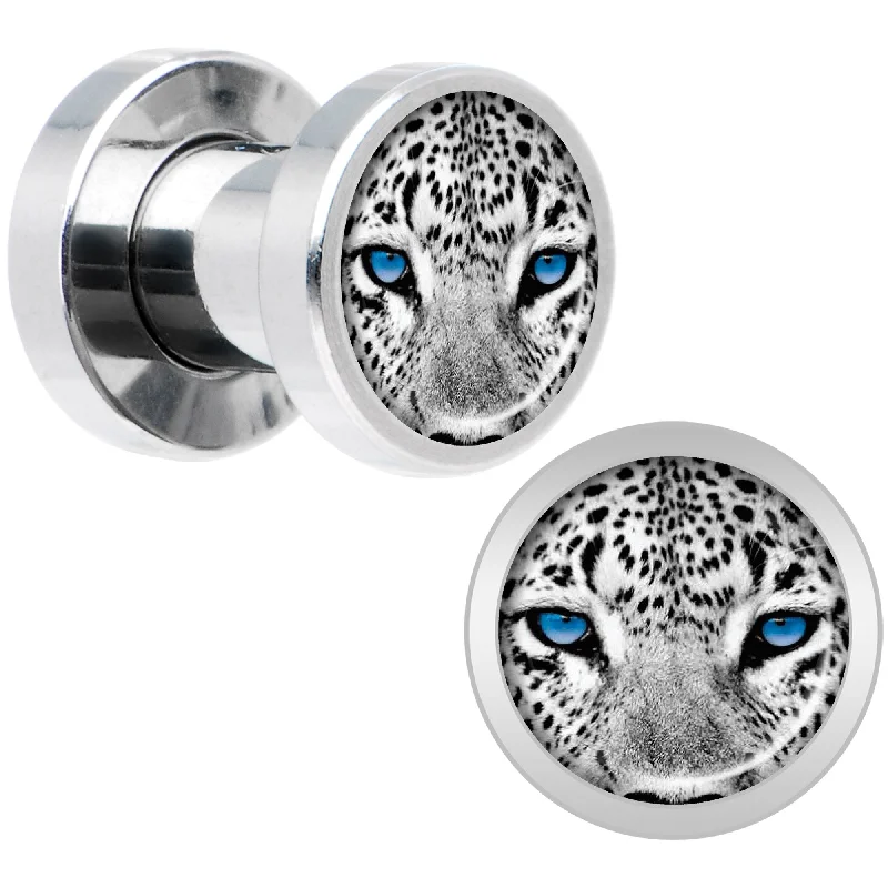 Black White Leopard Eyes Steel Screw Fit Plug Set 4 Gauge