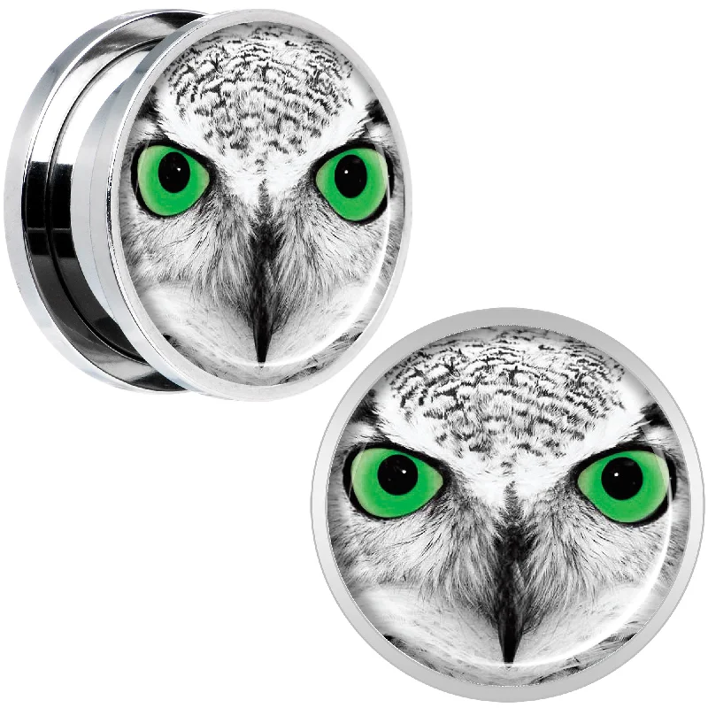 Black White Owl Steel Screw Fit Plug Set 18mm