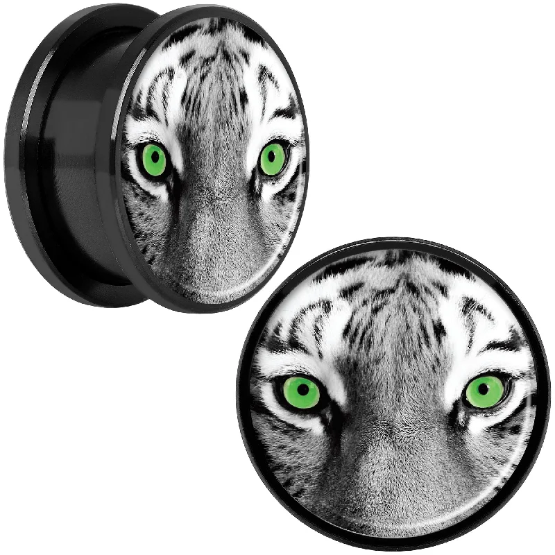 Black White Tiger Eyes Black Anodized Screw Fit Plug Set 18mm