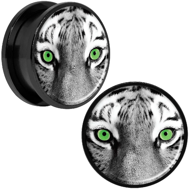 Black White Tiger Eyes Black Anodized Screw Fit Plug Set 20mm