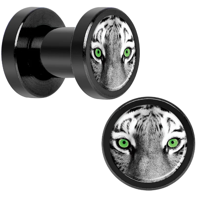 Black White Tiger Eyes Black Anodized Screw Fit Plug Set 4 Gauge