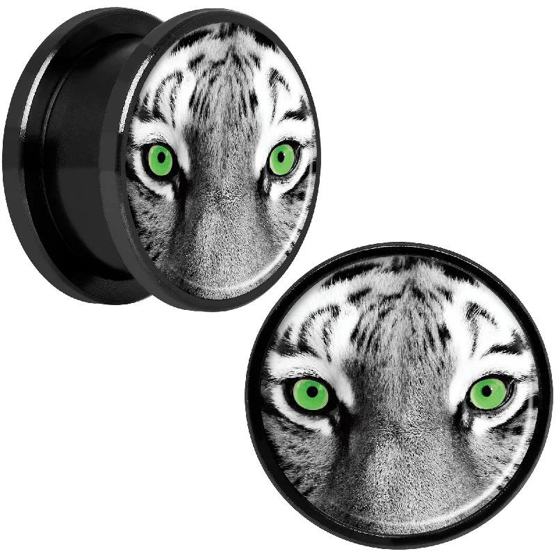 Black White Tiger Eyes Black Anodized Screw Fit Plug Set 5/8