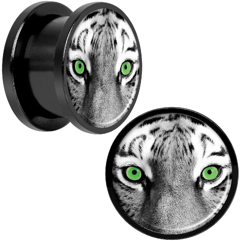 Black White Tiger Eyes Black Anodized Screw Fit Plug Set 9/16