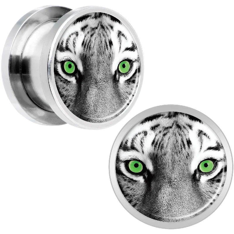 Black White Tiger Eyes Steel Screw Fit Plug Set 1/2