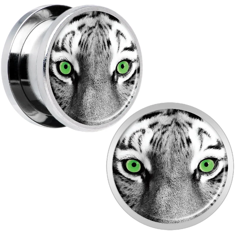 Black White Tiger Eyes Steel Screw Fit Plug Set 9/16