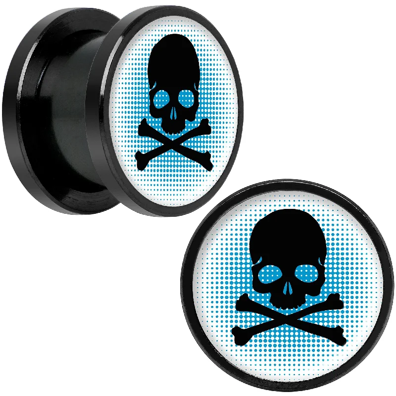 Blue Black Skull Black Anodized Screw Fit Plug Set 1/2