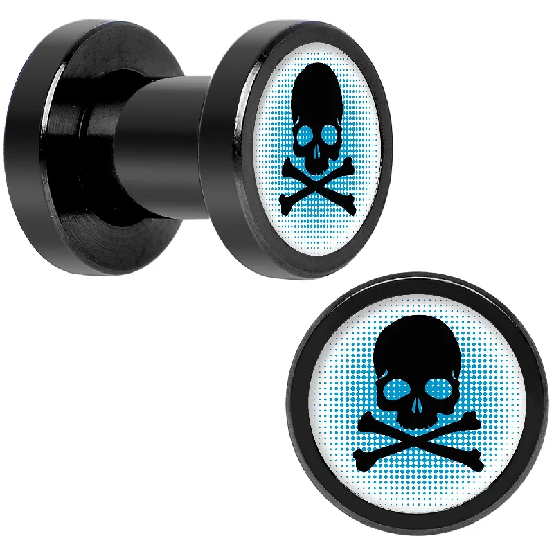 Blue Black Skull Black Anodized Screw Fit Plug Set 4 Gauge