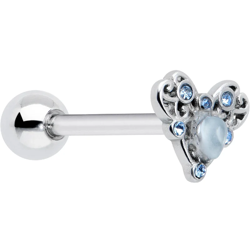 Blue Gem Twining Heart Mystic Orb Barbell Tongue Ring