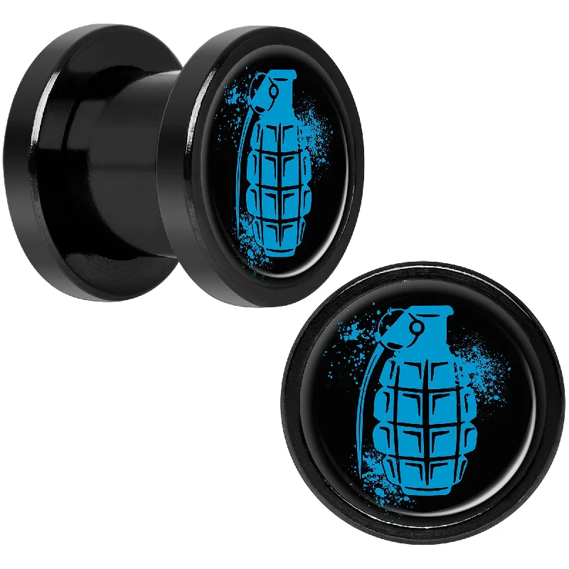 Blue Grenade Black Anodized Screw Fit Plug Set 0 Gauge