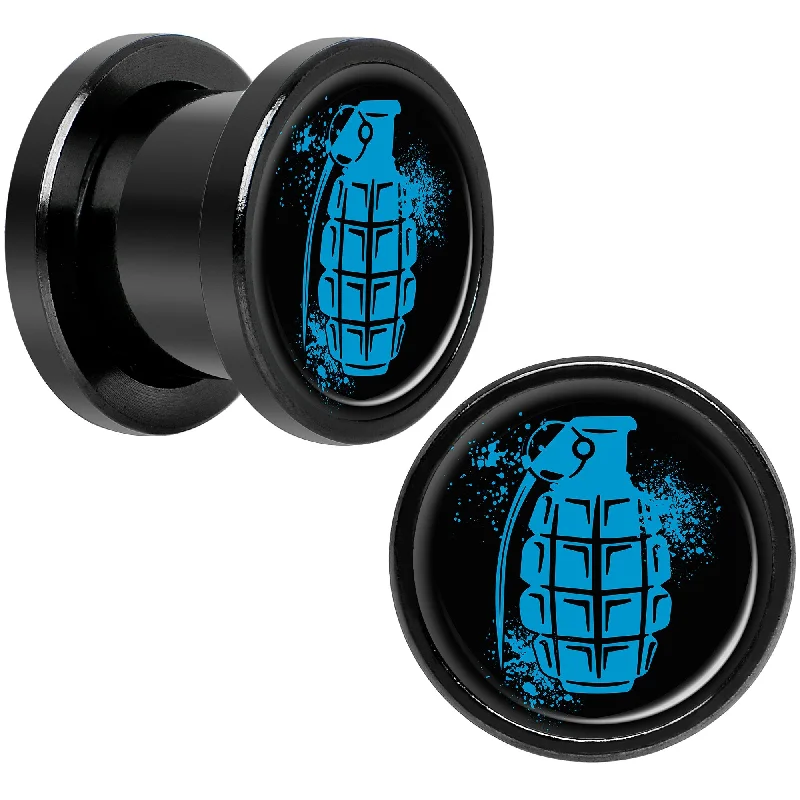 Blue Grenade Black Anodized Screw Fit Plug Set 00 Gauge