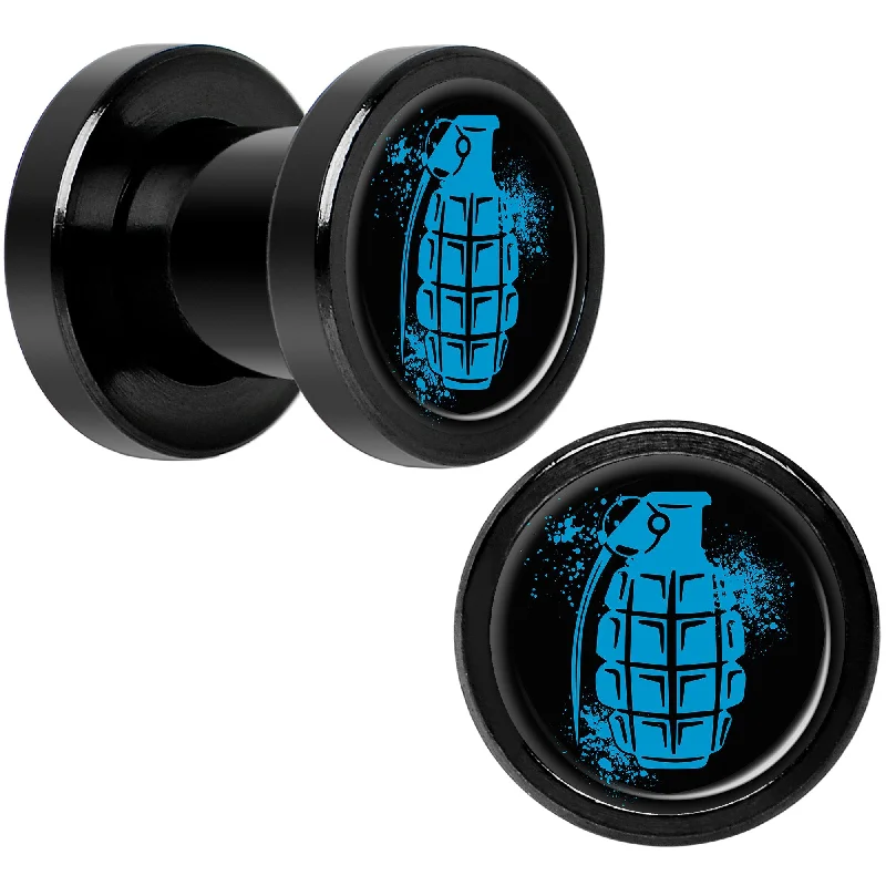 Blue Grenade Black Anodized Screw Fit Plug Set 2 Gauge