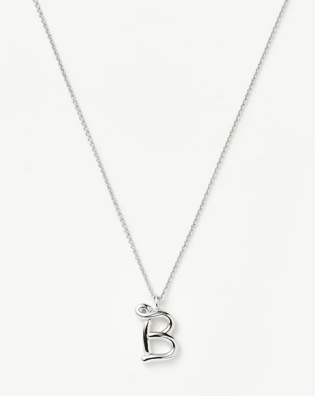 Curly Molten Initial Pendant Necklace - Initial B | Sterling Silver