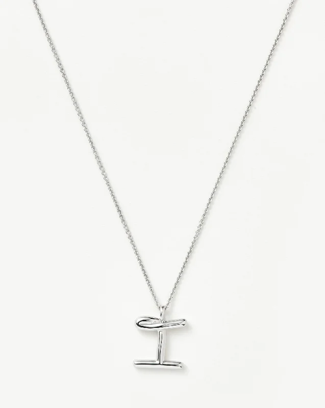 Curly Molten Initial Pendant Necklace - Initial I | Sterling Silver