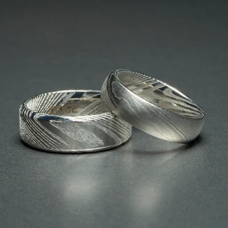 Ridge 6mm Rounded Ring Set - Damascus