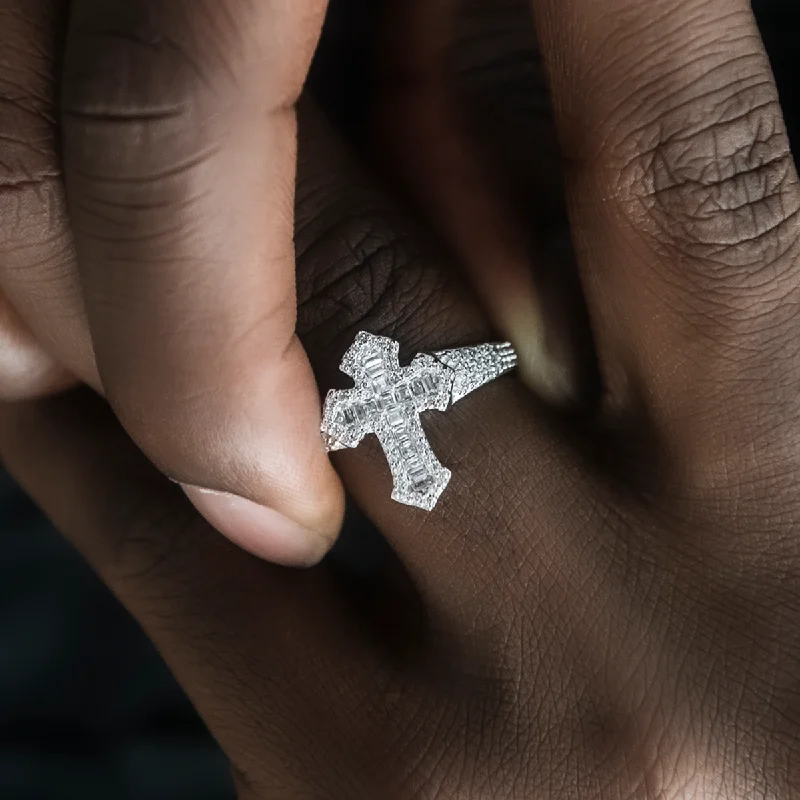 Diamond Baguette Gothic Cross Ring