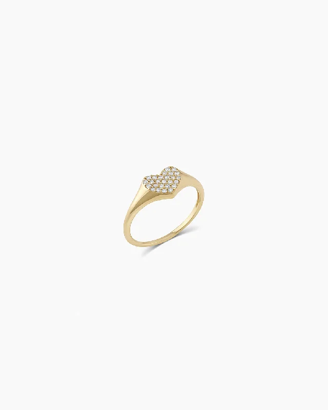 Diamond Heart Signet Ring