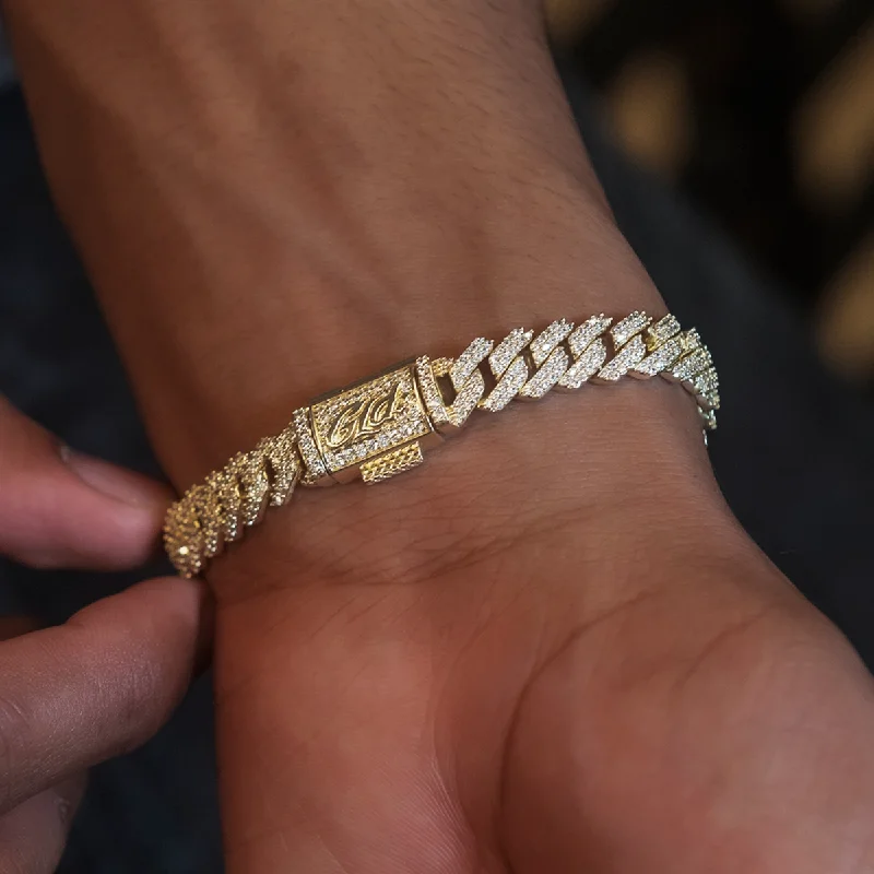 Diamond Prong Cuban Bracelet in Yellow Gold- 8.5mm