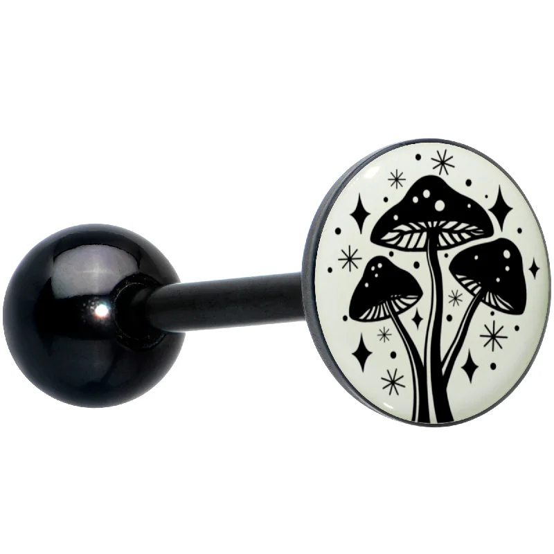 Glow in the Dark Black Anodized Mystic Mushroom Barbell Tongue Ring