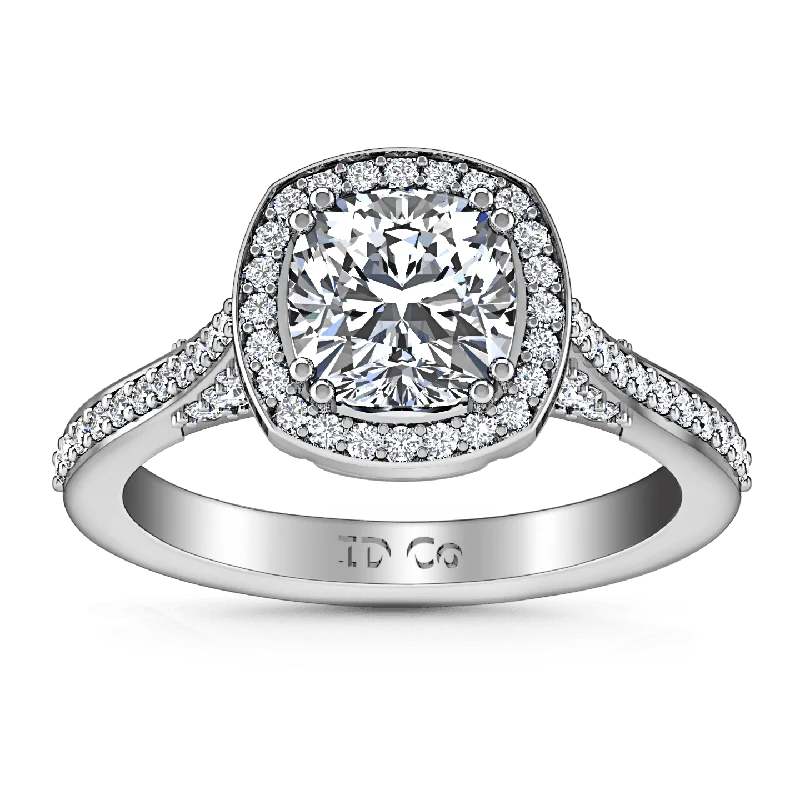 Halo Cushion Cut Diamond Engagement Ring Coco 14K White Gold