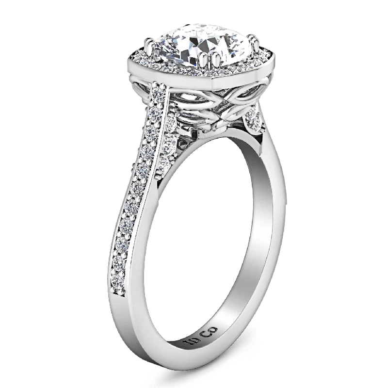 Halo Cushion Cut Diamond Engagement Ring Coco 14K White Gold