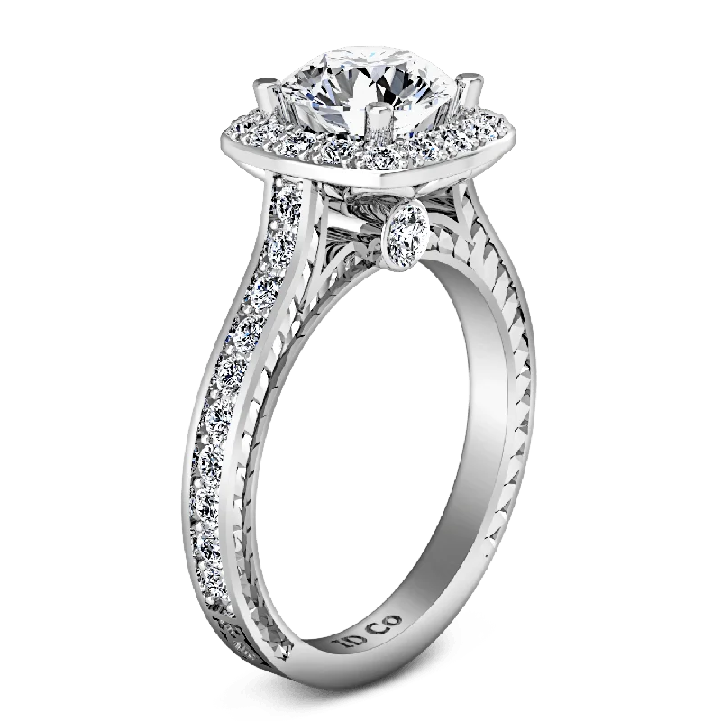 Round Diamond Halo Engagement Ring Heather 14K White Gold