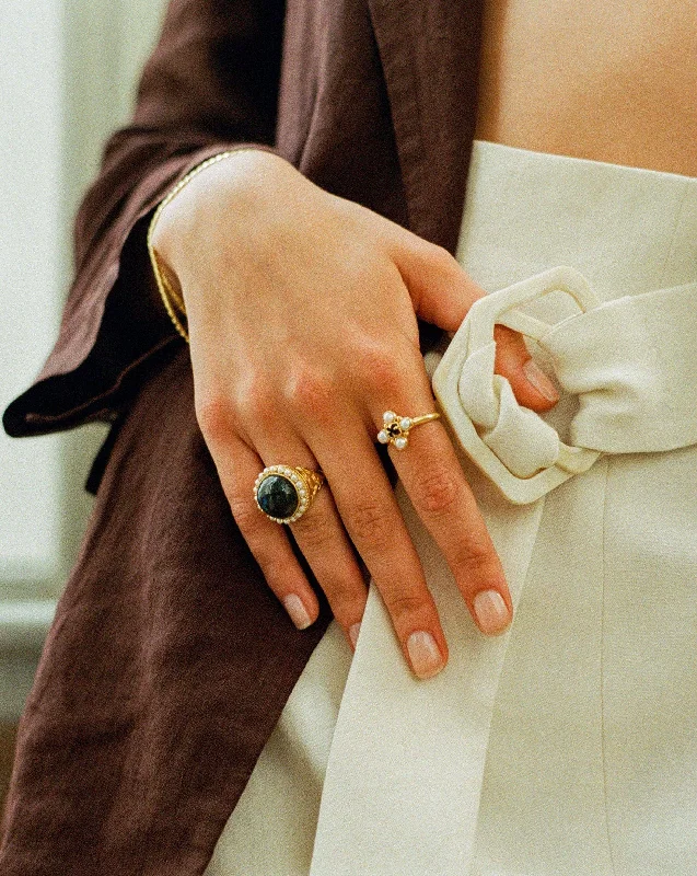 Harris Reed Quartet Ring | 18k Gold Vermeil/Pearl & Black Onyx