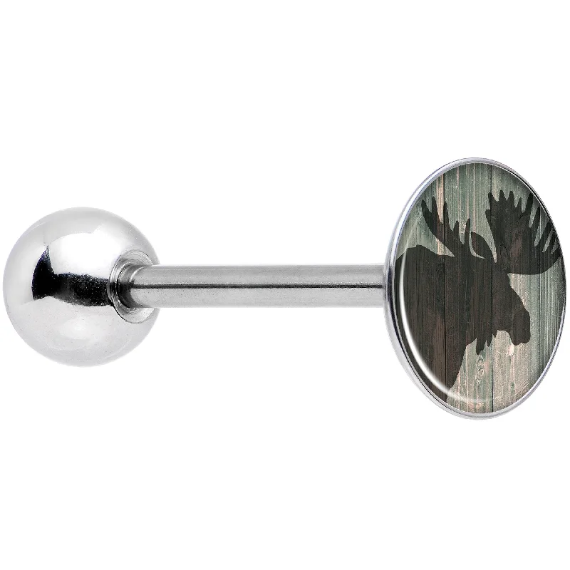 Holiday Rustic Wood Moose Barbell Tongue Ring