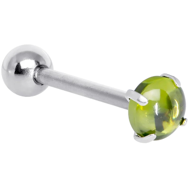 Light Green CZ Gem Smooth Hemisphere Barbell Tongue Ring