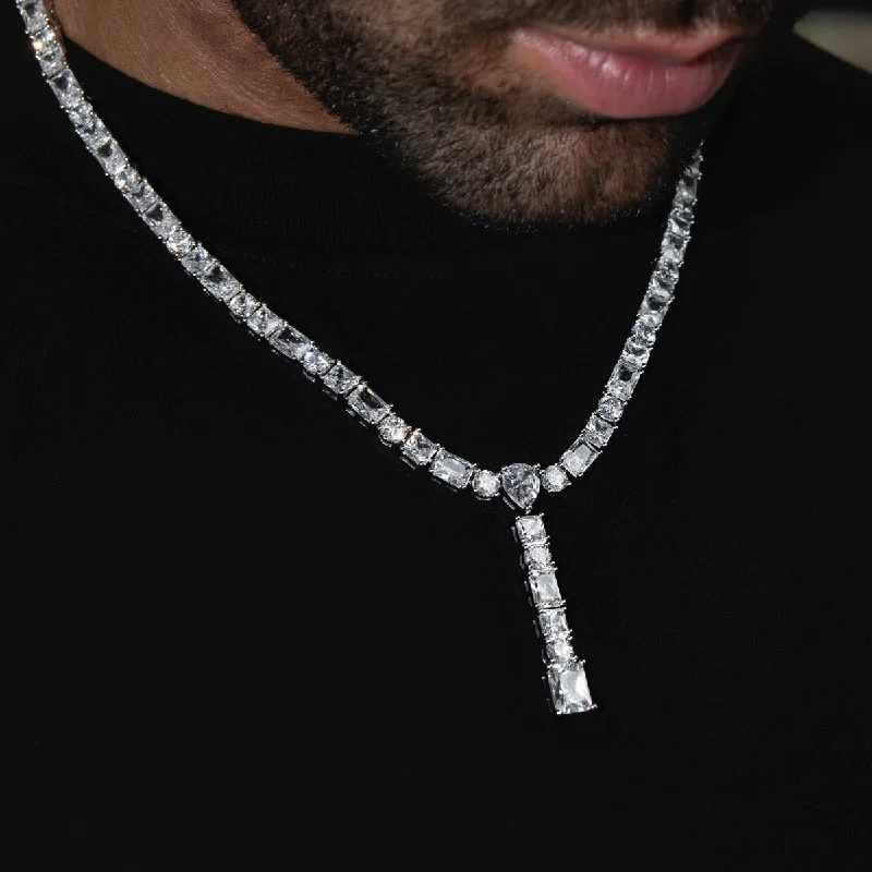 Multi Diamond Lariat Chain in White Gold