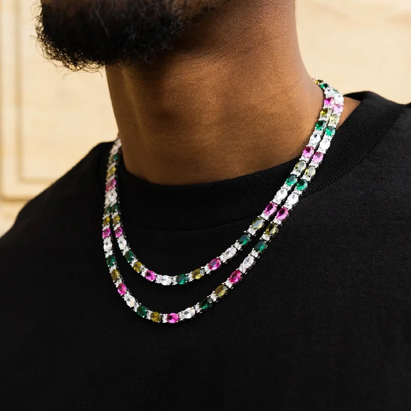 Multicolor Mixed Oval Cut Tennis Chain- 5mm