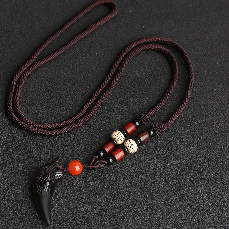 41*14mm Ice Obsidian&Bodhi Seed&Brown String