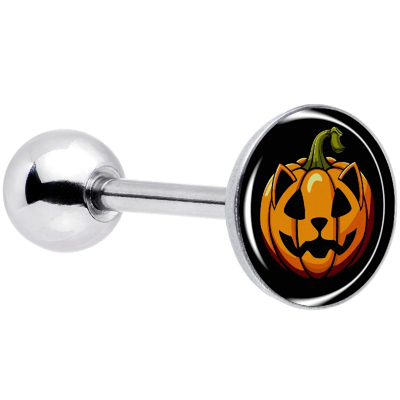 Orange Pumpkin Cat Jack-O-Lantern Barbell Tongue Ring