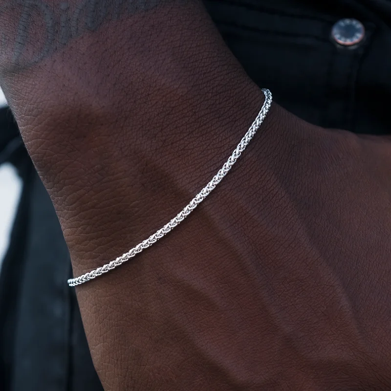 Palm Chain Bracelet in White Gold- 2mm